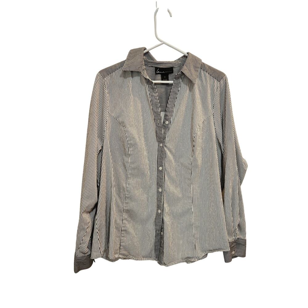 Lane Bryant Striped Long Sleeve Classic Button Up Shirt Black Corpcore Size 22